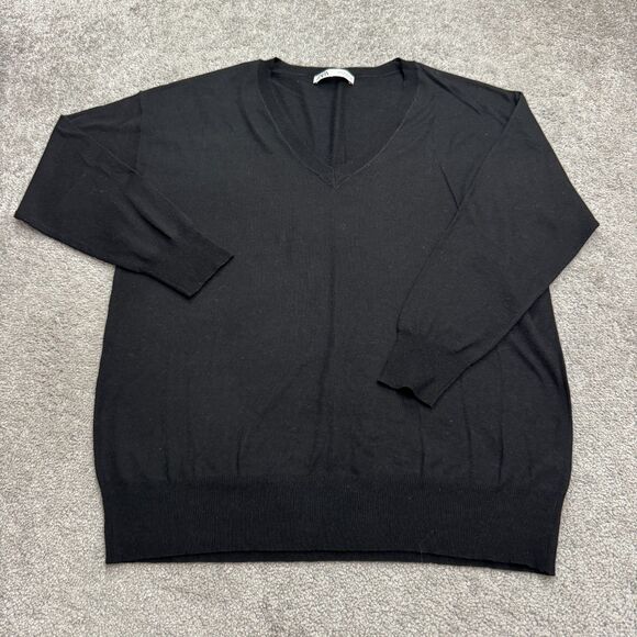 Zara V-Neck Pullover Sweater Mens Medium Black Wool Blend Stretch Lightweight - Picture 1 of 11